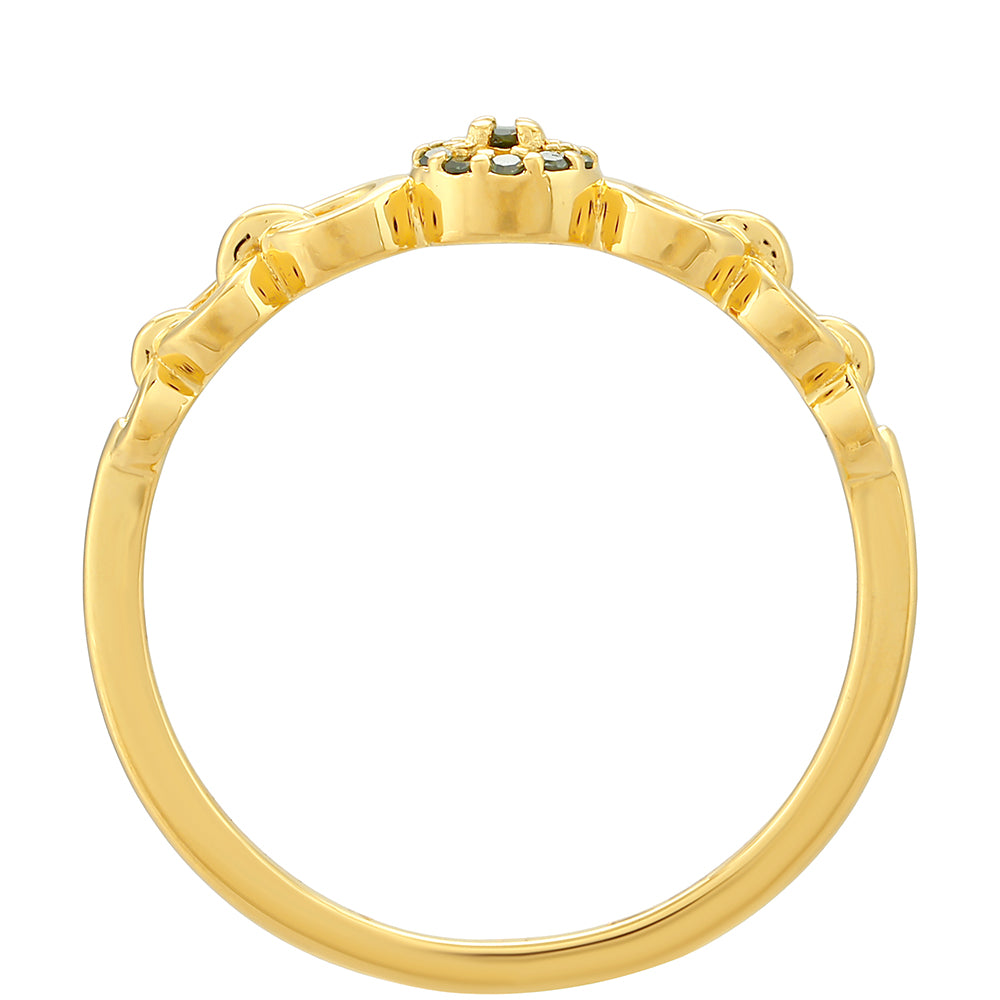 Anillo de Plata Bañada en Oro con Diamante Verde