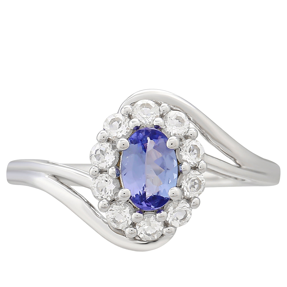 Anillo de Plata con Tanzanita AAA y Topacio Blanco