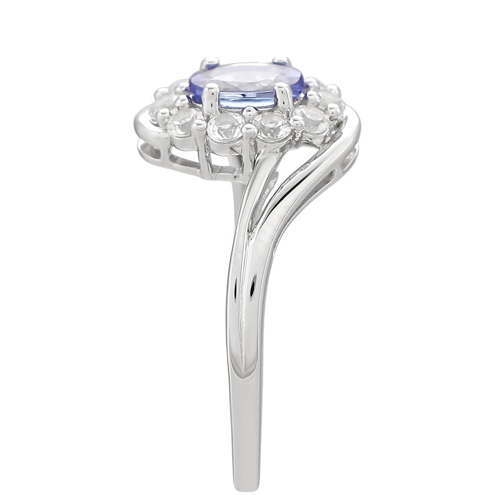 Anillo de Plata con Tanzanita AAA y Topacio Blanco