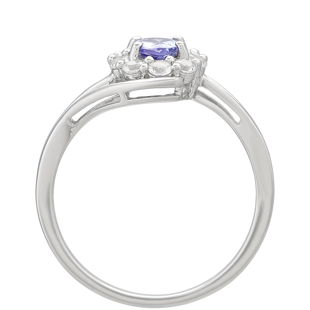 Anillo de Plata con Tanzanita AAA y Topacio Blanco