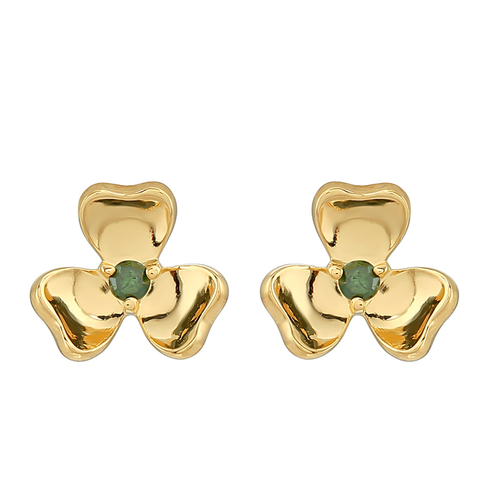 Pendientes de Plata Bañada en Oro con Diamante Verde
