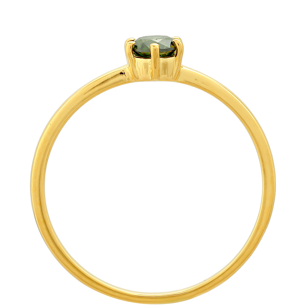 Anillo de Plata Bañada en Oro con Diamante Verde
