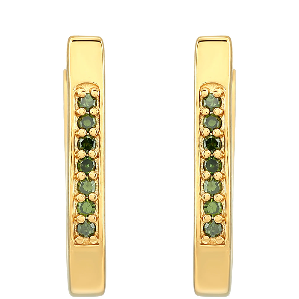 Pendientes de Plata Bañada en Oro con Diamante Verde