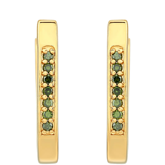 Pendientes de Plata Bañada en Oro con Diamante Verde