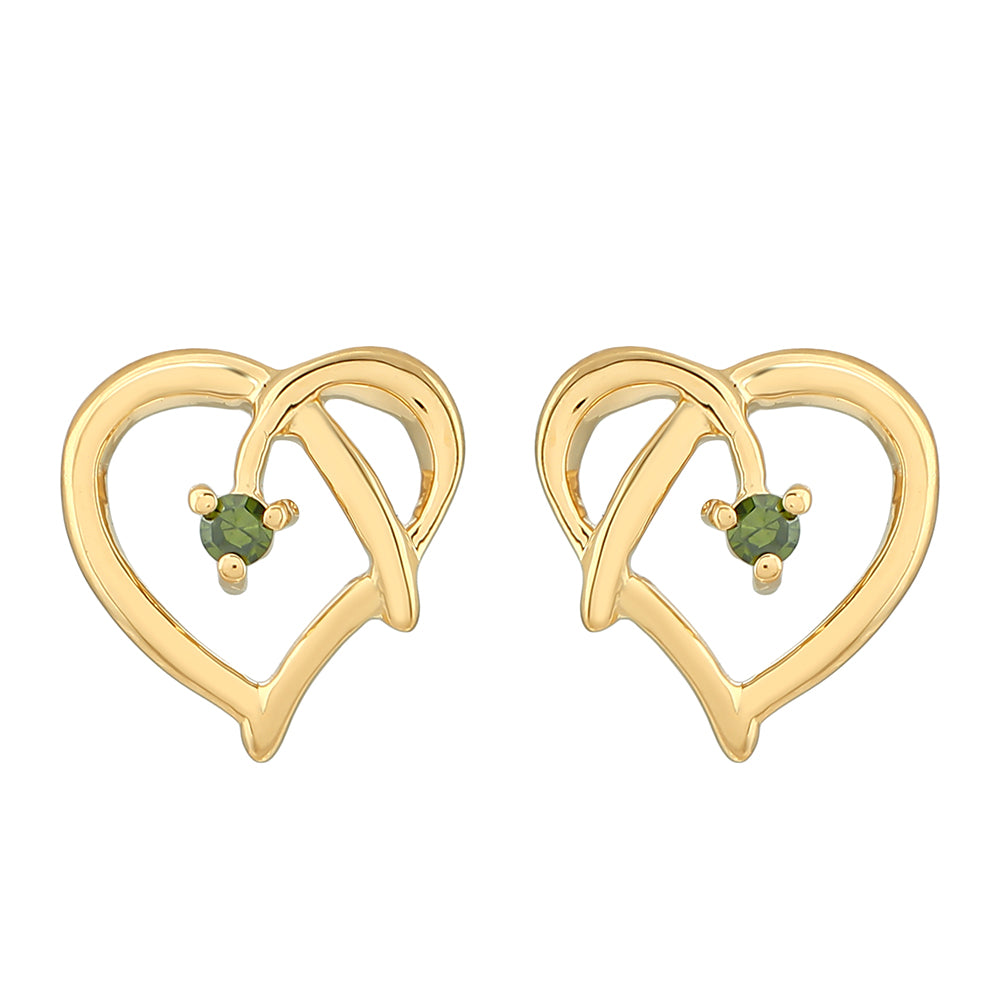 Pendientes de Plata Bañada en Oro con Diamante Verde