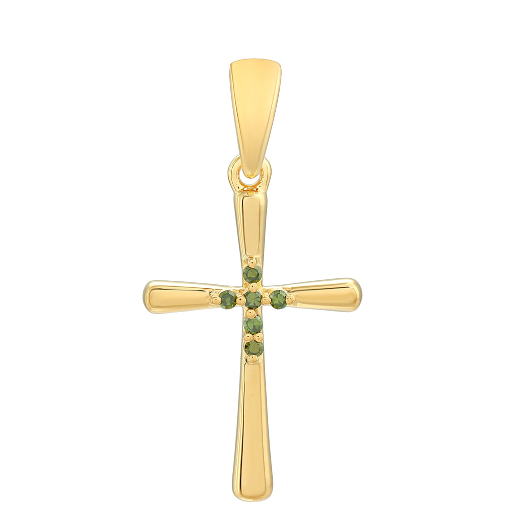Cruz Colgante de Plata Bañada en Oro con Diamante Verde