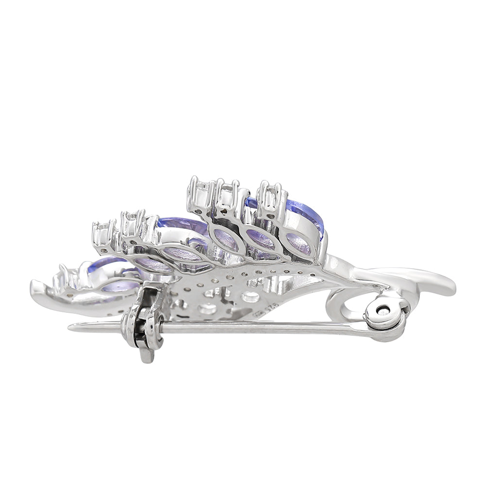 Broche de Plata con Tanzanita AAA y Topacio Blanco