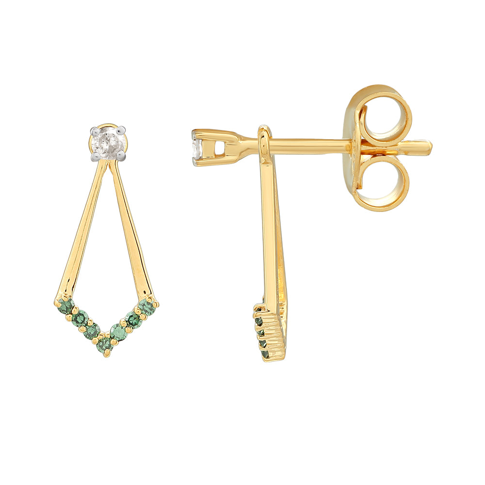 Pendientes de Plata Bañada en Oro con Diamante Verde