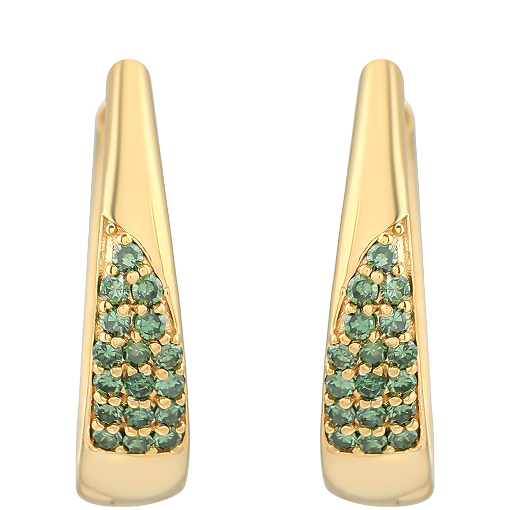 Pendientes de Plata Bañada en Oro con Diamante Verde