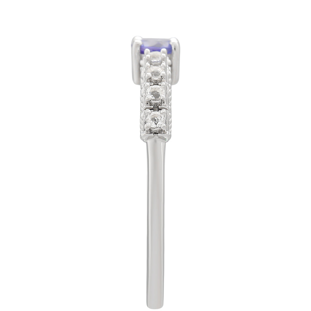 Anillo de Plata con Tanzanita AAA y Topacio Blanco
