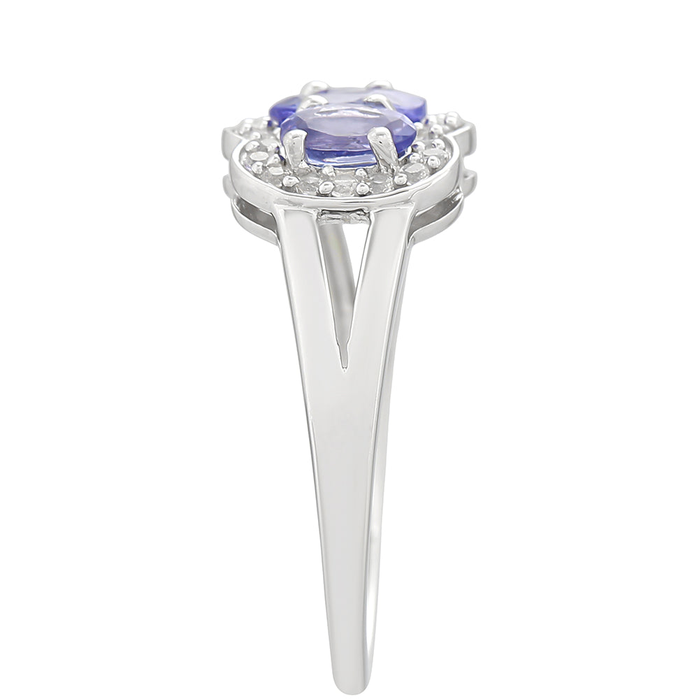 Anillo de Plata con Tanzanita AAA y Topacio Blanco