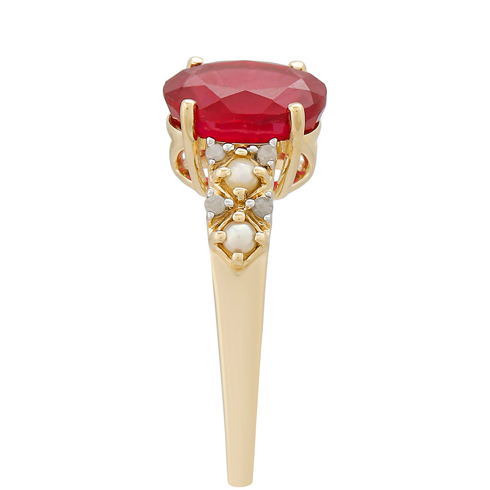 Anillo de Oro 9K con Rubí de Tailandia y Diamante blanco