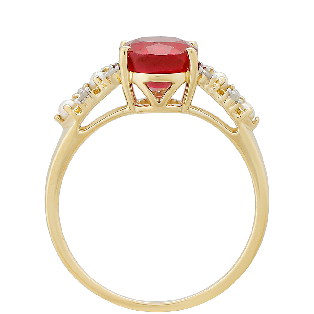 Anillo de Oro 9K con Rubí de Tailandia y Diamante blanco