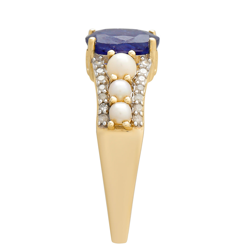 Anillo de Oro 9K con Zafiro de Tailandia y Diamante blanco