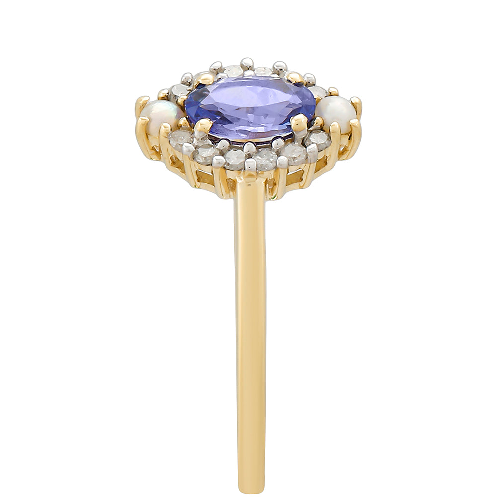Anillo de Oro 9K con Tanzanita y Diamante blanco