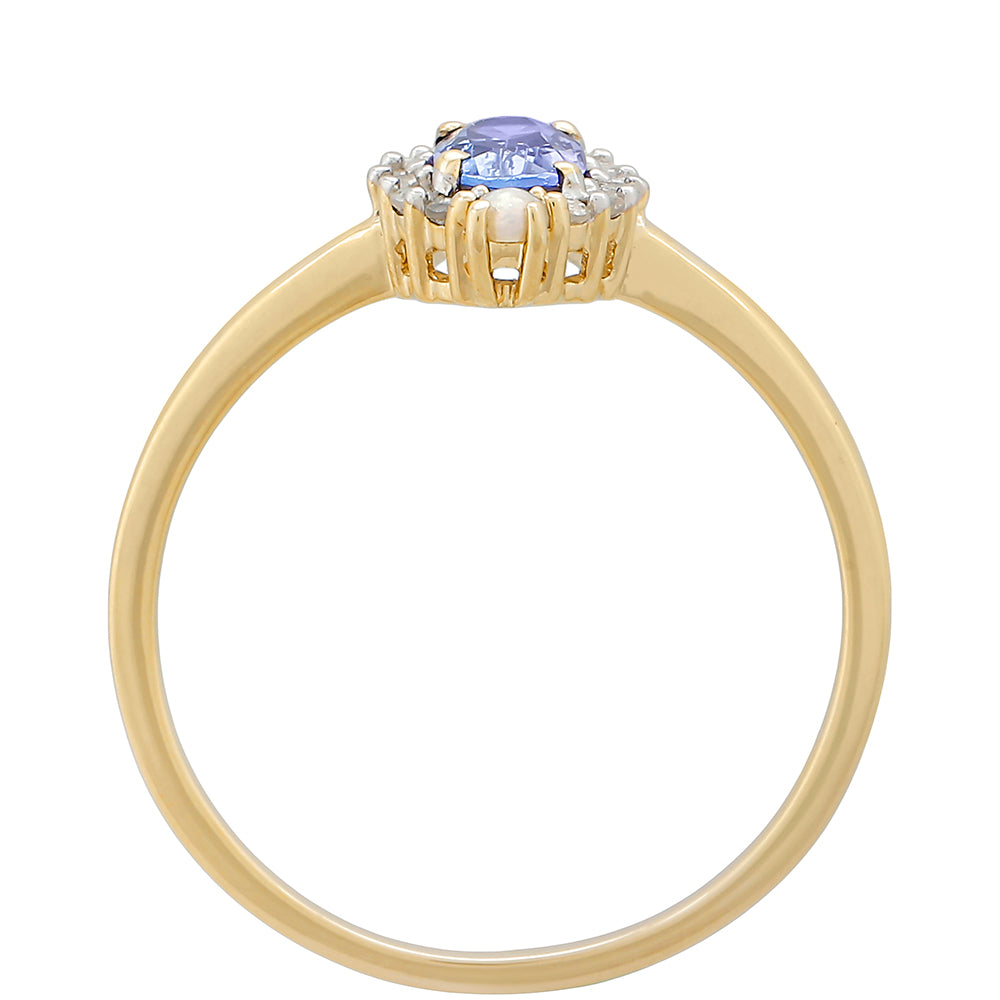 Anillo de Oro 9K con Tanzanita y Diamante blanco