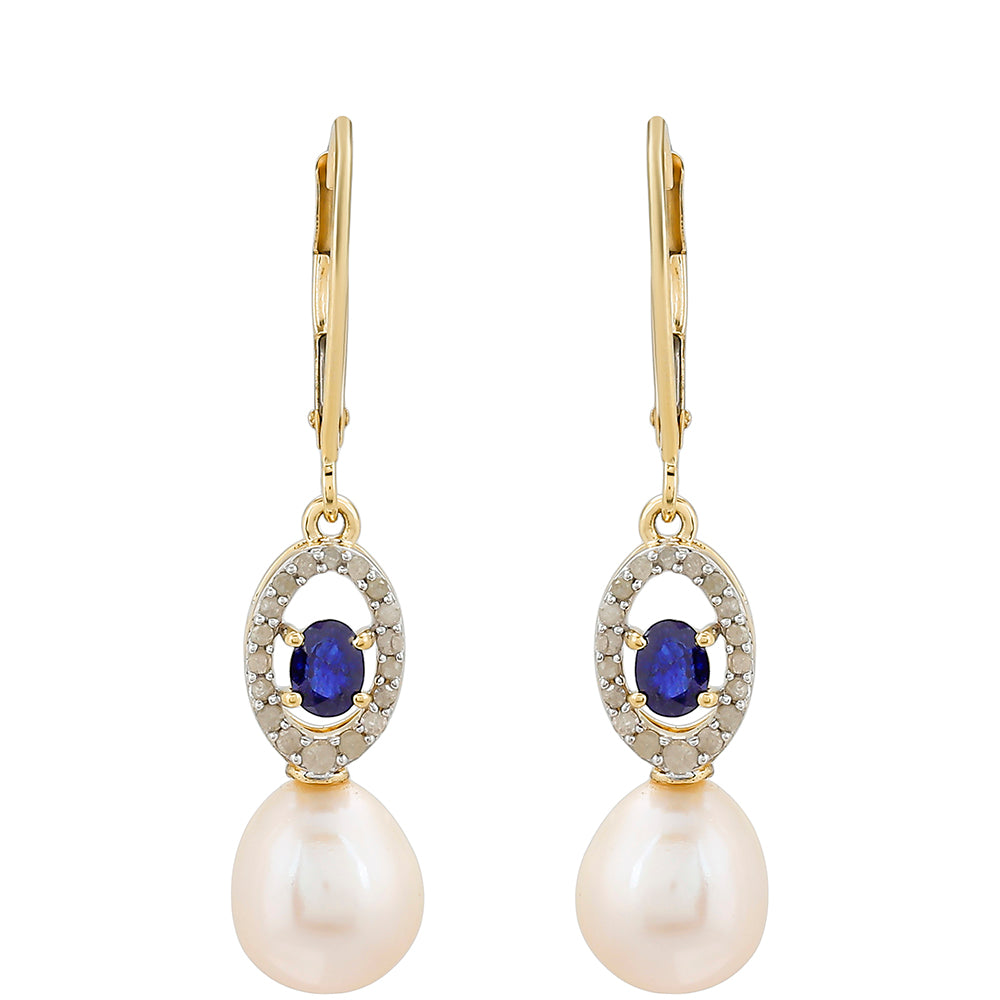 Pendientes de Oro 9K con Zafiro de Tailandia y Diamante blanco