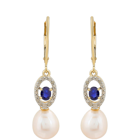 Pendientes de Oro 9K con Zafiro de Tailandia y Diamante blanco