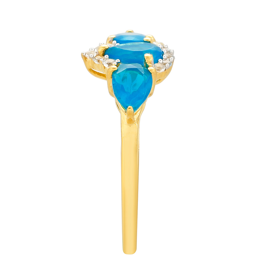 Anillo de Plata Bañada en Oro con Ópalo Azul Paraiba de Etiopía y Topacio Blanco