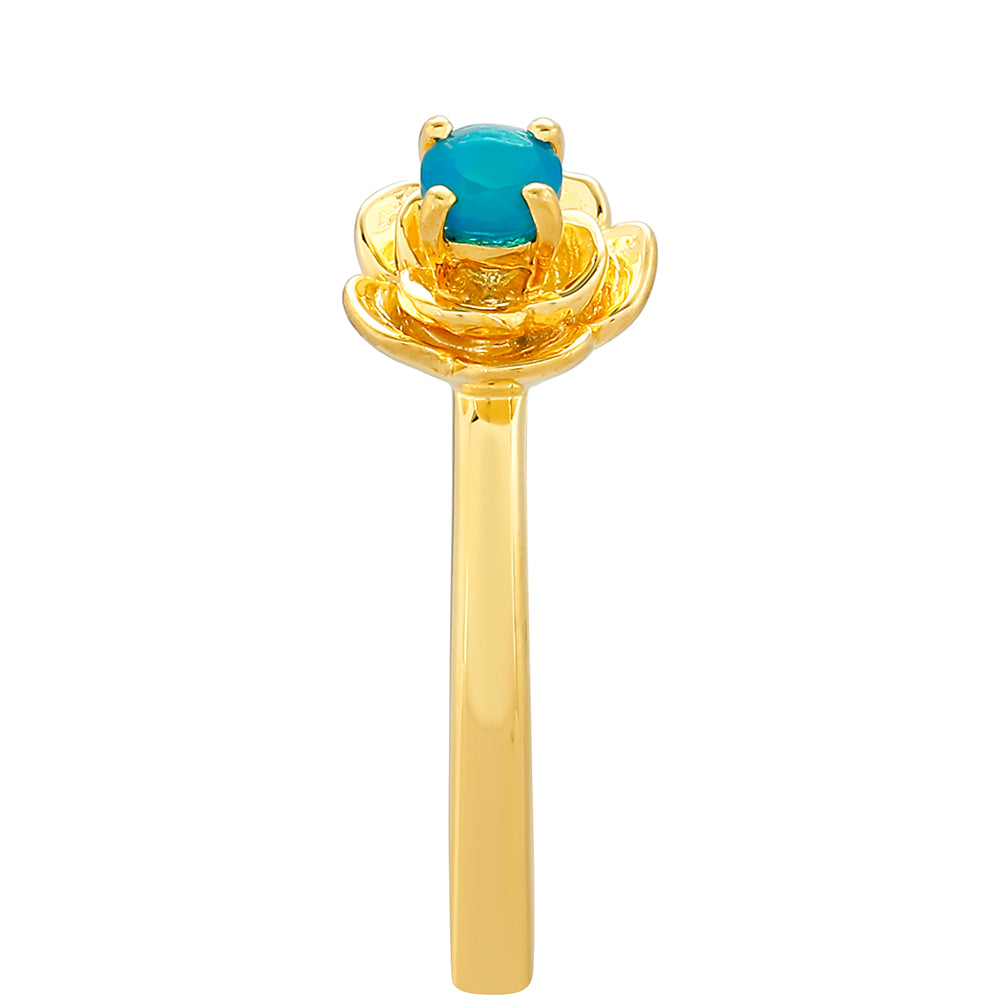 Anillo de Plata Bañada en Oro con Ópalo Azul Paraiba de Etiopía