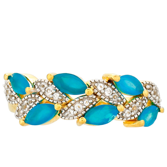 Anillo de Plata Bañada en Oro con Ópalo Azul Paraiba de Etiopía y Topacio Blanco