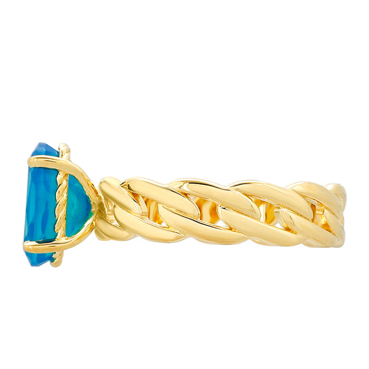 Anillo de Plata Bañada en Oro con Ópalo Azul Paraiba de Etiopía