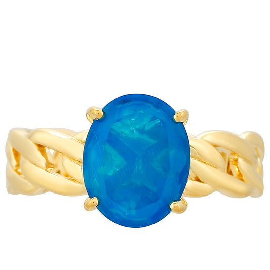 Anillo de Plata Bañada en Oro con Ópalo Azul Paraiba de Etiopía