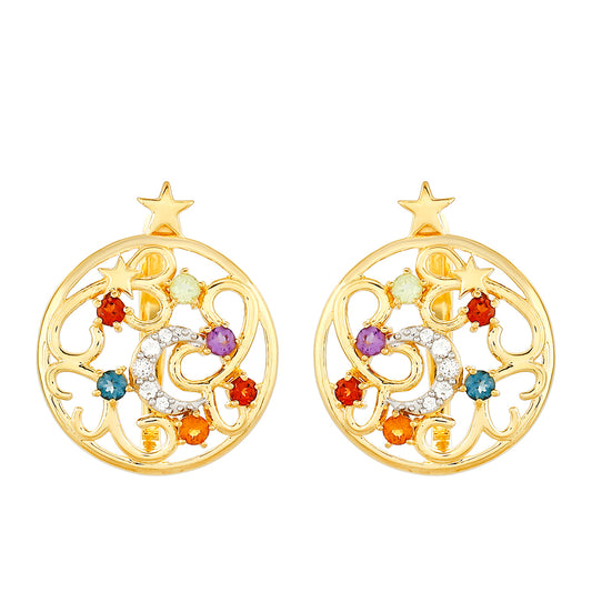 Pendientes de Plata Bañada en Oro con Amatista y Citrino