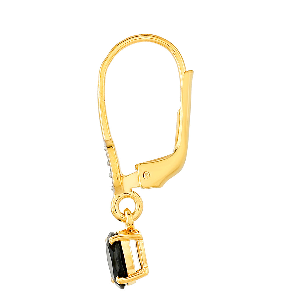 Pendientes de Plata Bañada en Oro con Turmalina Negra y Topacio Blanco