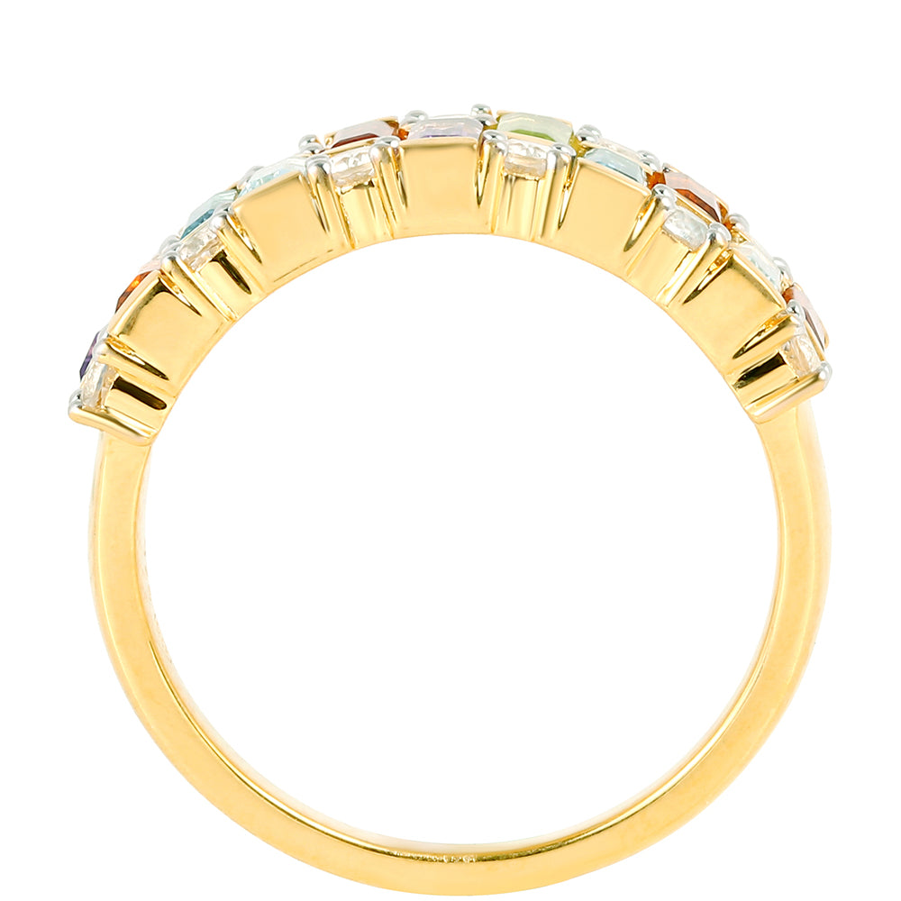 Anillo de Plata Bañada en Oro con Amatista y Citrino