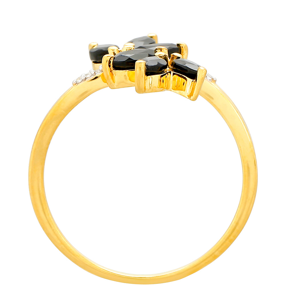 Anillo de Plata Bañada en Oro con Turmalina Negra y Topacio Blanco