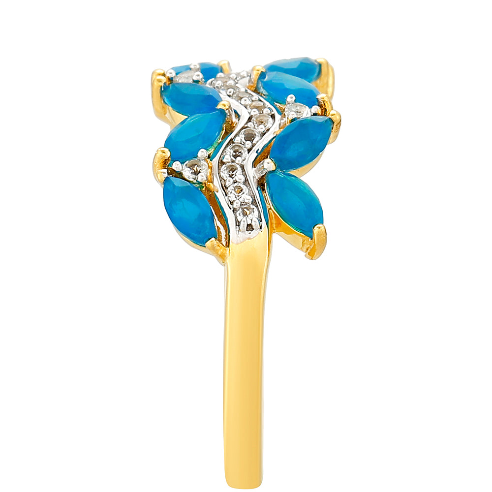 Anillo de Plata Bañada en Oro con Ópalo Azul Paraiba de Etiopía y Topacio Blanco