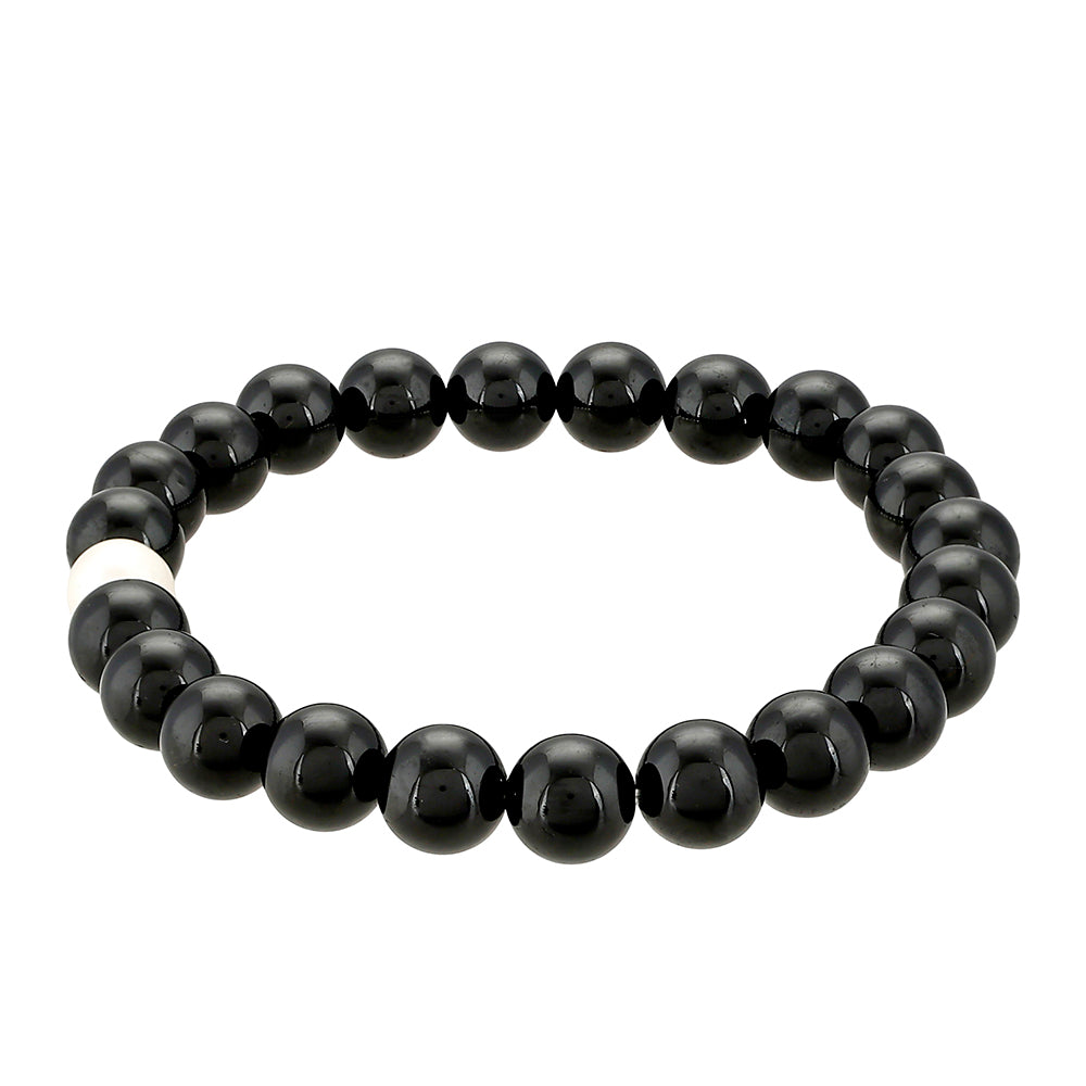 Pulsera Pepita con Turmalina Negra y Perla blanca de agua dulce