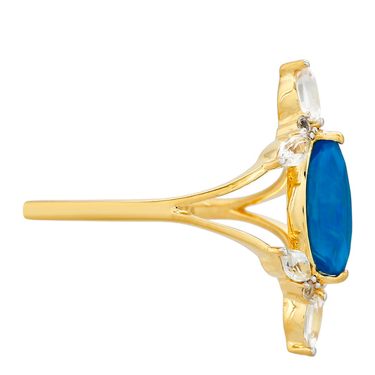 Anillo de Plata Bañada en Oro con Ópalo Azul Paraiba de Etiopía y Topacio Blanco