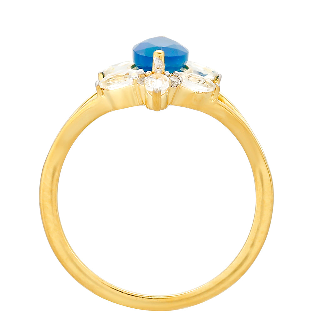 Anillo de Plata Bañada en Oro con Ópalo Azul Paraiba de Etiopía y Topacio Blanco