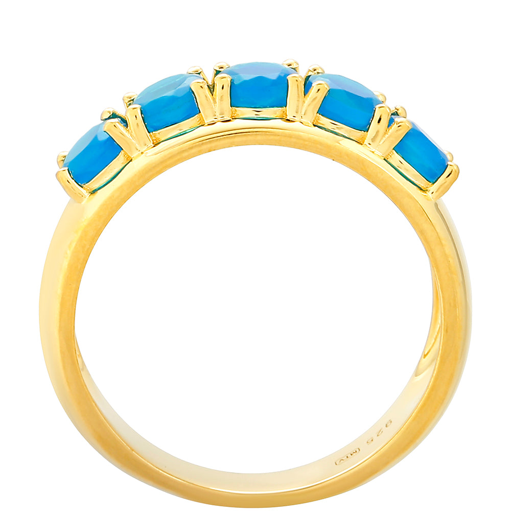 Anillo de Plata Bañada en Oro con Ópalo Azul Paraiba de Etiopía