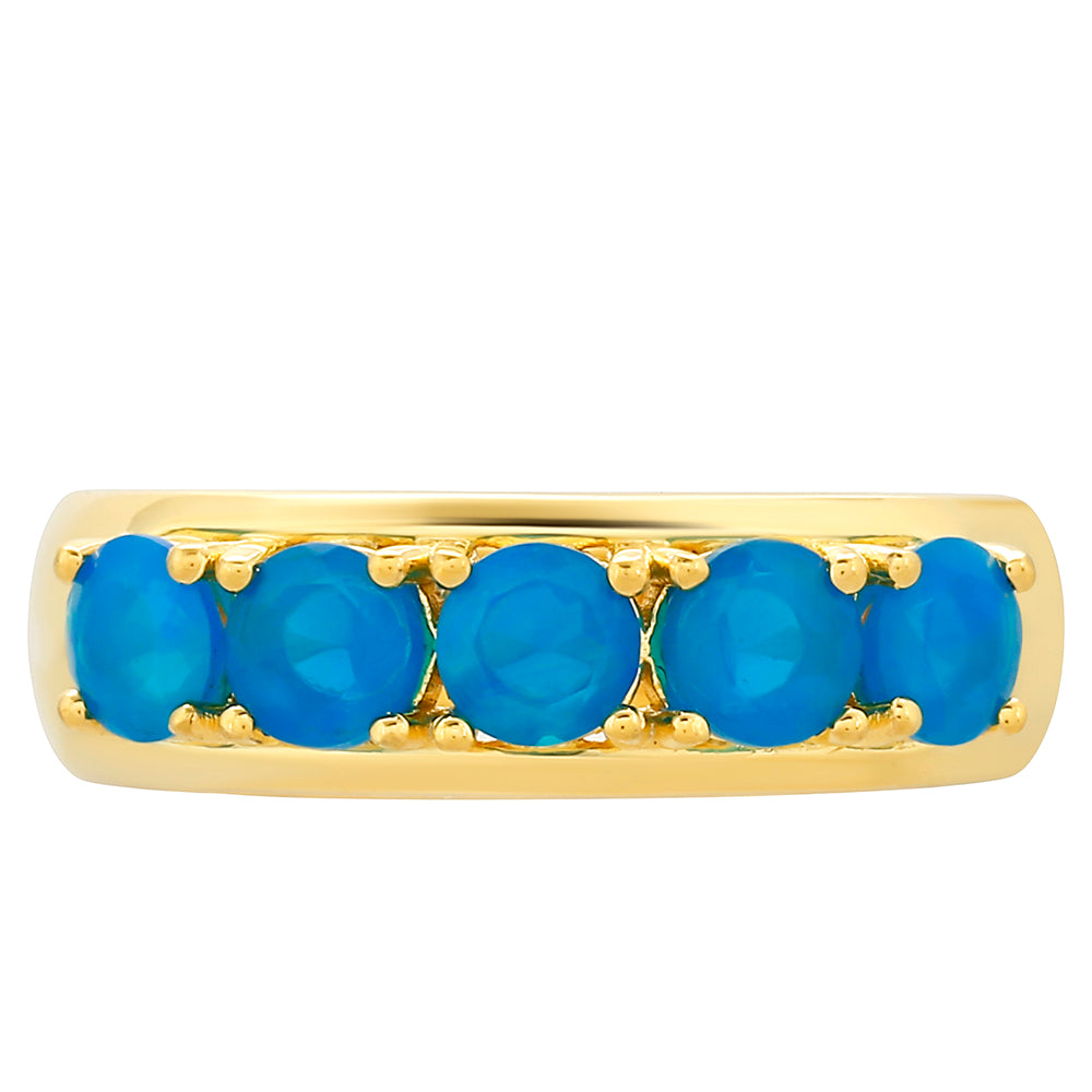 Anillo de Plata Bañada en Oro con Ópalo Azul Paraiba de Etiopía