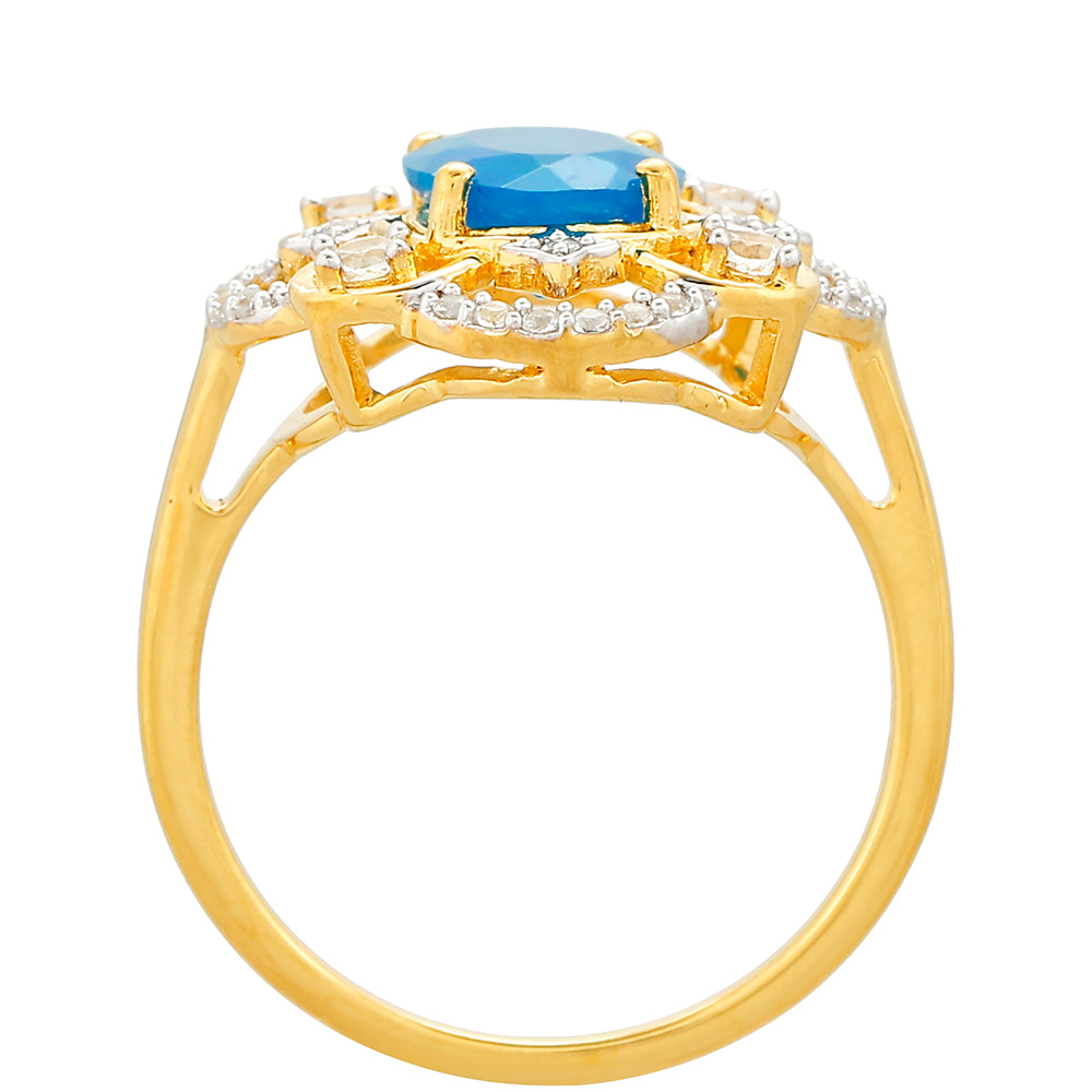 Anillo de Plata Bañada en Oro con Ópalo Azul Paraiba de Etiopía y Topacio Blanco