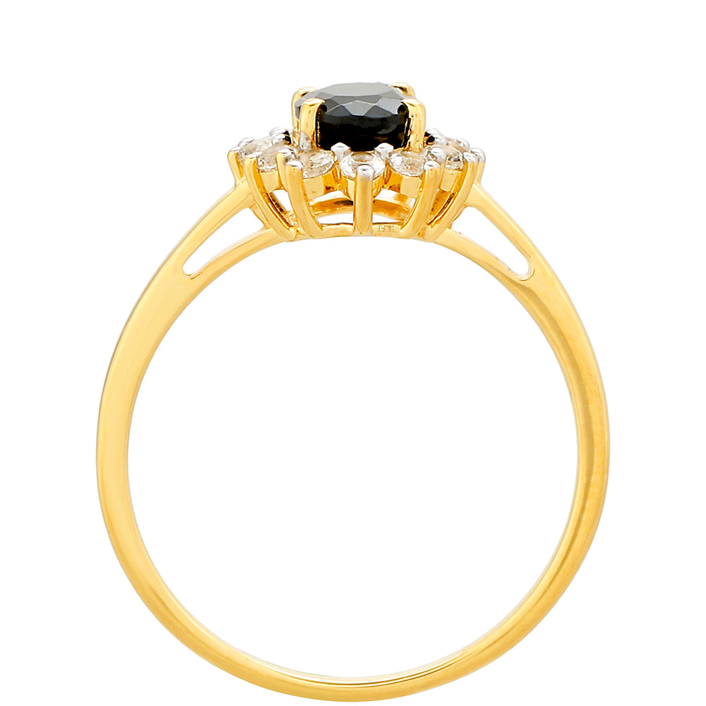 Anillo de Plata Bañada en Oro con Turmalina Negra y Topacio Blanco