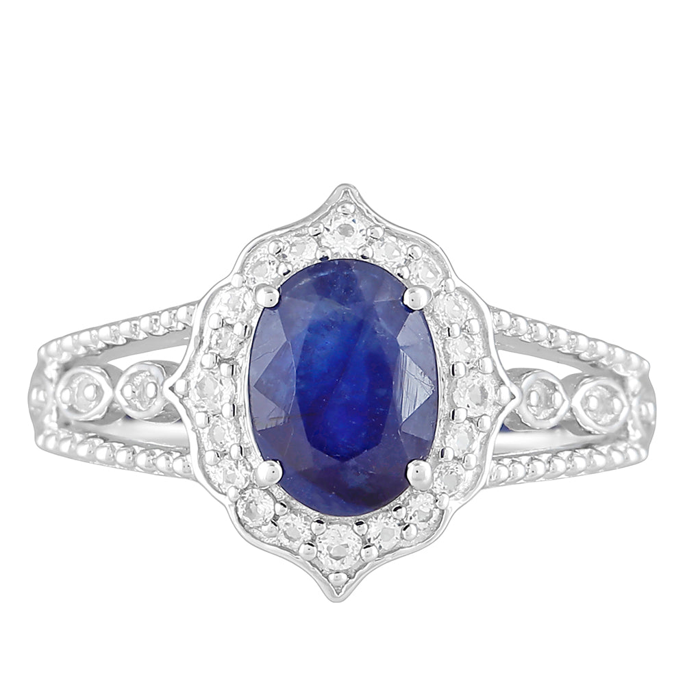 Anillo de Plata con Zafiro de Tailandia y Topacio Blanco