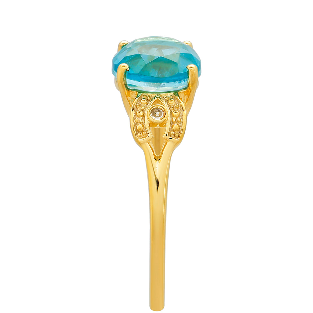 Anillo de Plata Bañada en Oro con Cuarzo Paraiba y Topacio Blanco