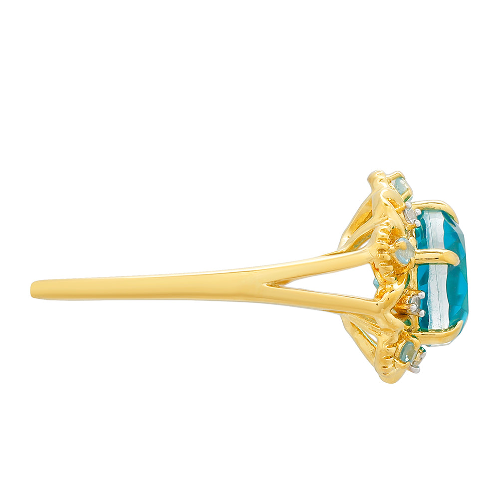Anillo de Plata Bañada en Oro con Cuarzo Paraiba y Topacio Azul Libertad