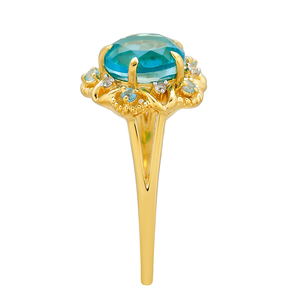 Anillo de Plata Bañada en Oro con Cuarzo Paraiba y Topacio Azul Libertad