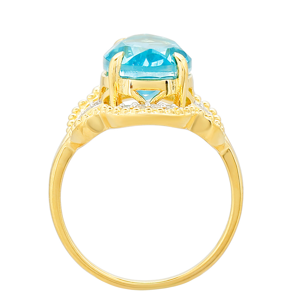 Anillo de Plata Bañada en Oro con Cuarzo Paraiba y Topacio Blanco
