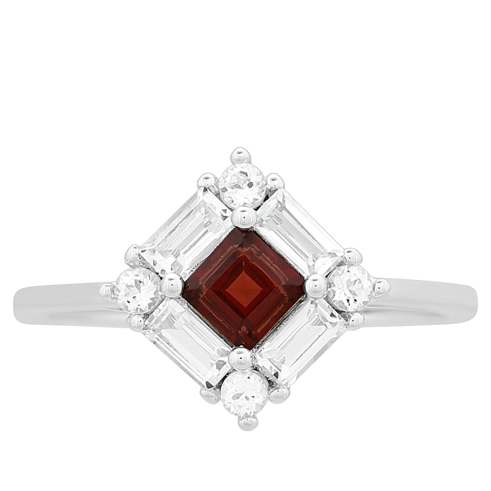 Anillo de Plata con Granate y Topacio Blanco