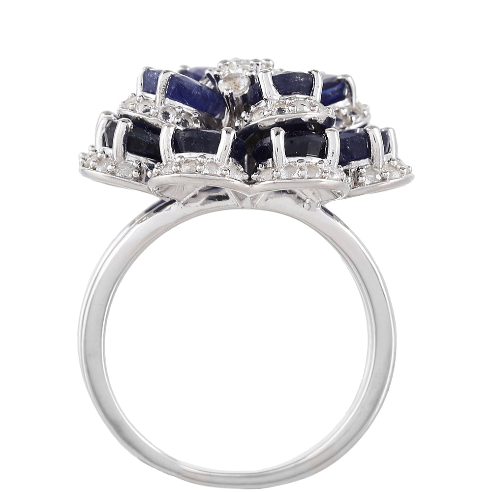 Anillo de Plata con Zafiro de Tailandia y Topacio Blanco