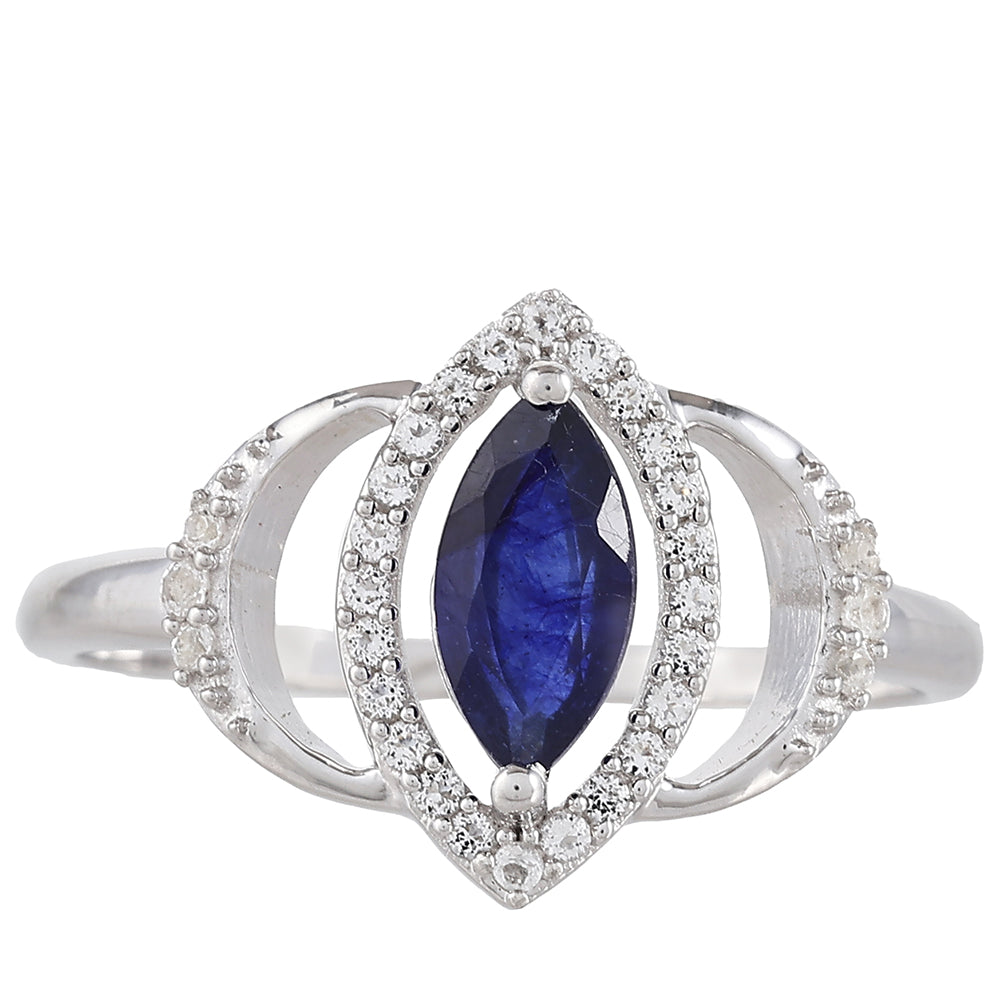 Anillo de Plata con Zafiro de Tailandia y Topacio Blanco