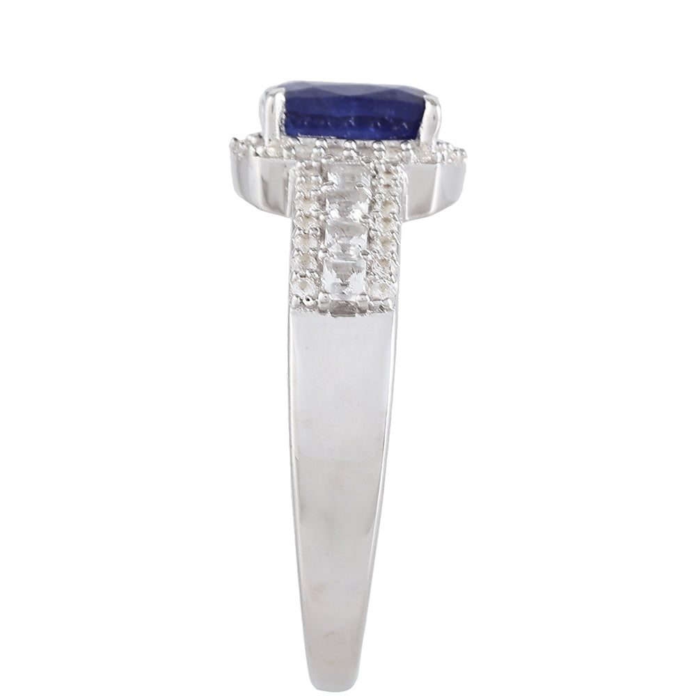 Anillo de Plata con Zafiro de Tailandia y Topacio Blanco
