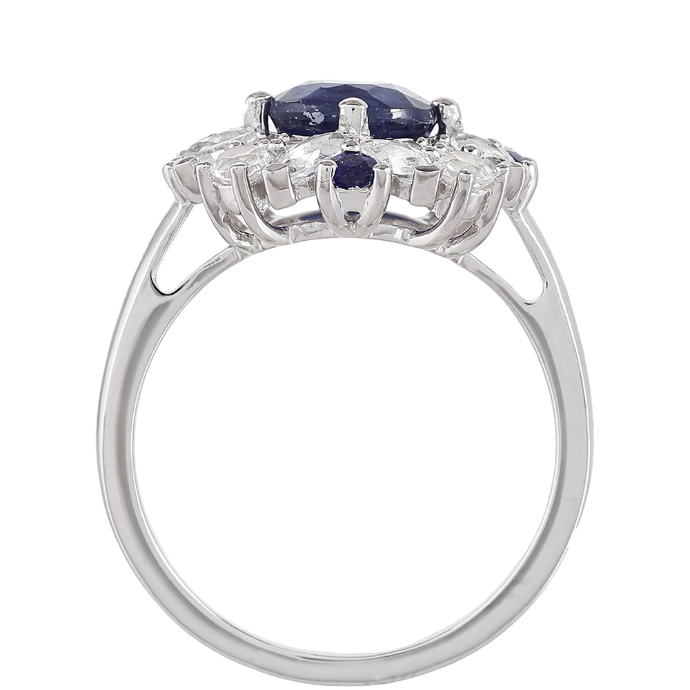 Anillo de Plata con Zafiro de Tailandia y Topacio Blanco