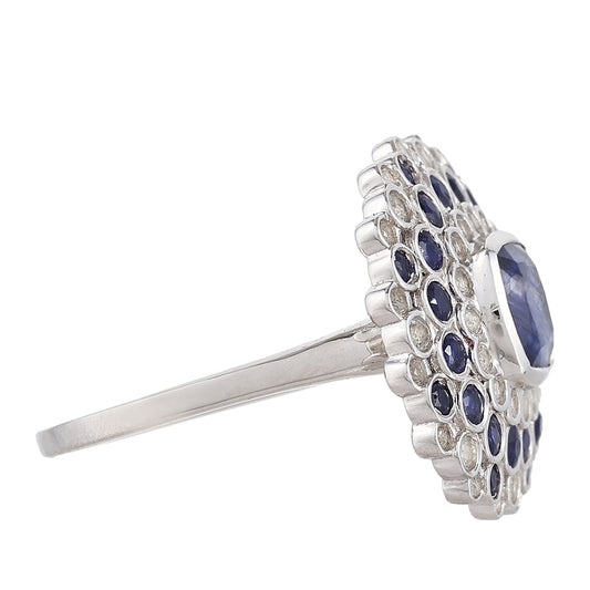 Anillo de Plata con Zafiro de Tailandia y Topacio Blanco